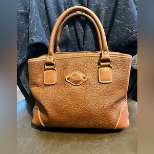 Vintage Espirit chocolate brown chunky pebbly leather handbag from 1980s.